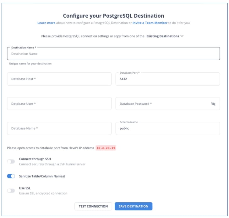 PostgreSQL Destination Set up in Hevo.